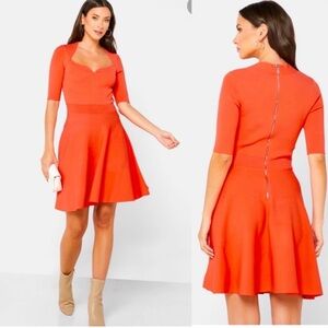 Ted Baker Molly Rib Knit Sweetheart Neck Midi Coral Orange Dress Size 4 12 NWT